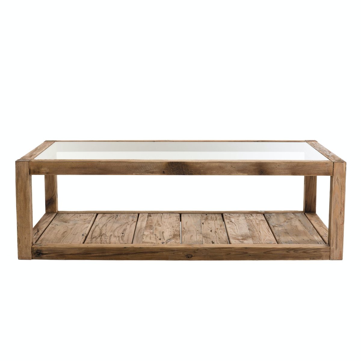Table basse en pin plateau verre style campagne moderne DENVER bois naturel, PIER IMPORT