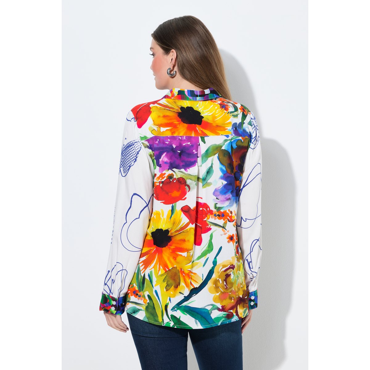 Chemisier à manches longues et col chemise blanc neige, ULLA POPKEN