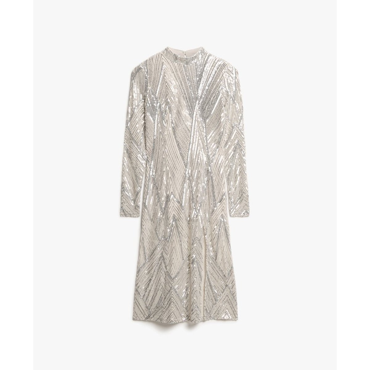 Robe mi-longue à manches longues et dos ouvert sequins argentés, SUPERDRY