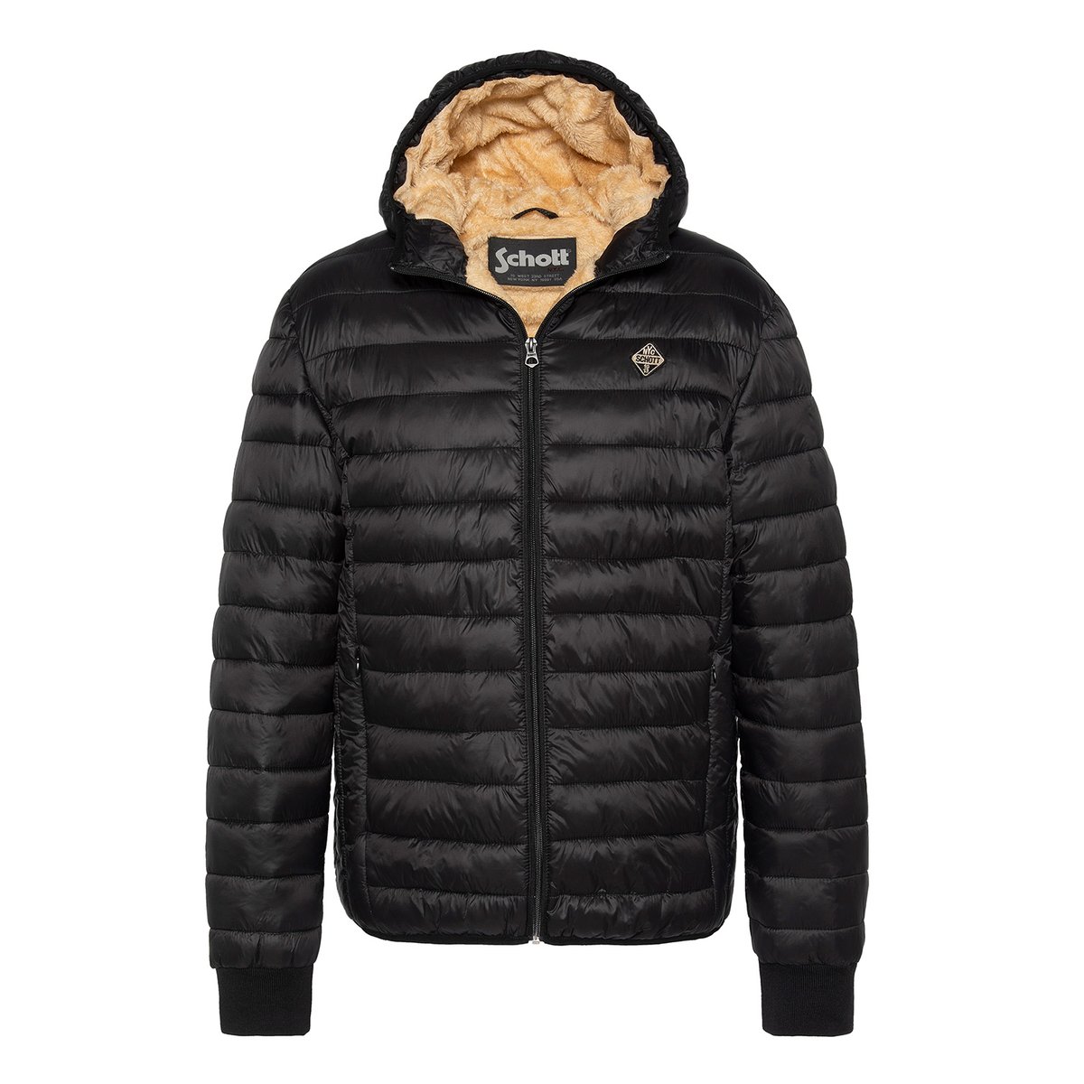 Doudoune à capuche ultra légère doublée polaire noir, SCHOTT