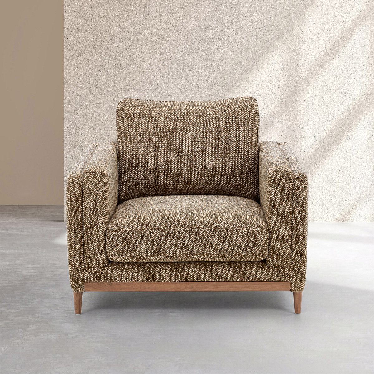 Fauteuil design en tissu texturé et bois URBINO marron, HABITAT