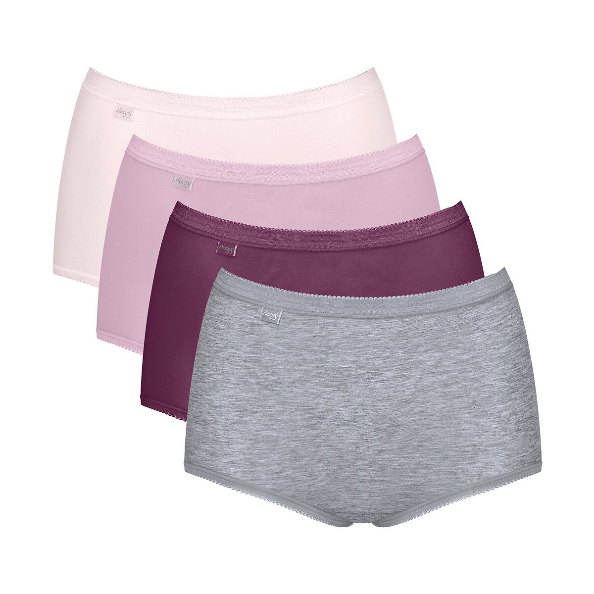 Lot de 4 Culottes Maxi Basic+ gris + prune + mauve + rose pale, SLOGGI