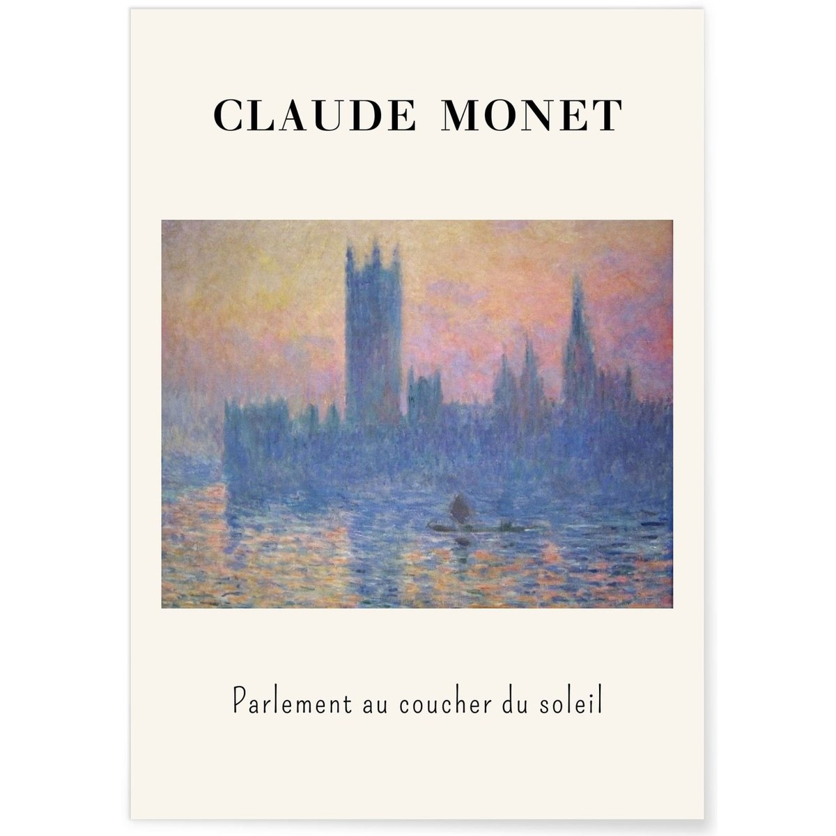 Affiche Claude Monet - Parlement au Coucher du Soleil blanc, L'AFFICHERIE