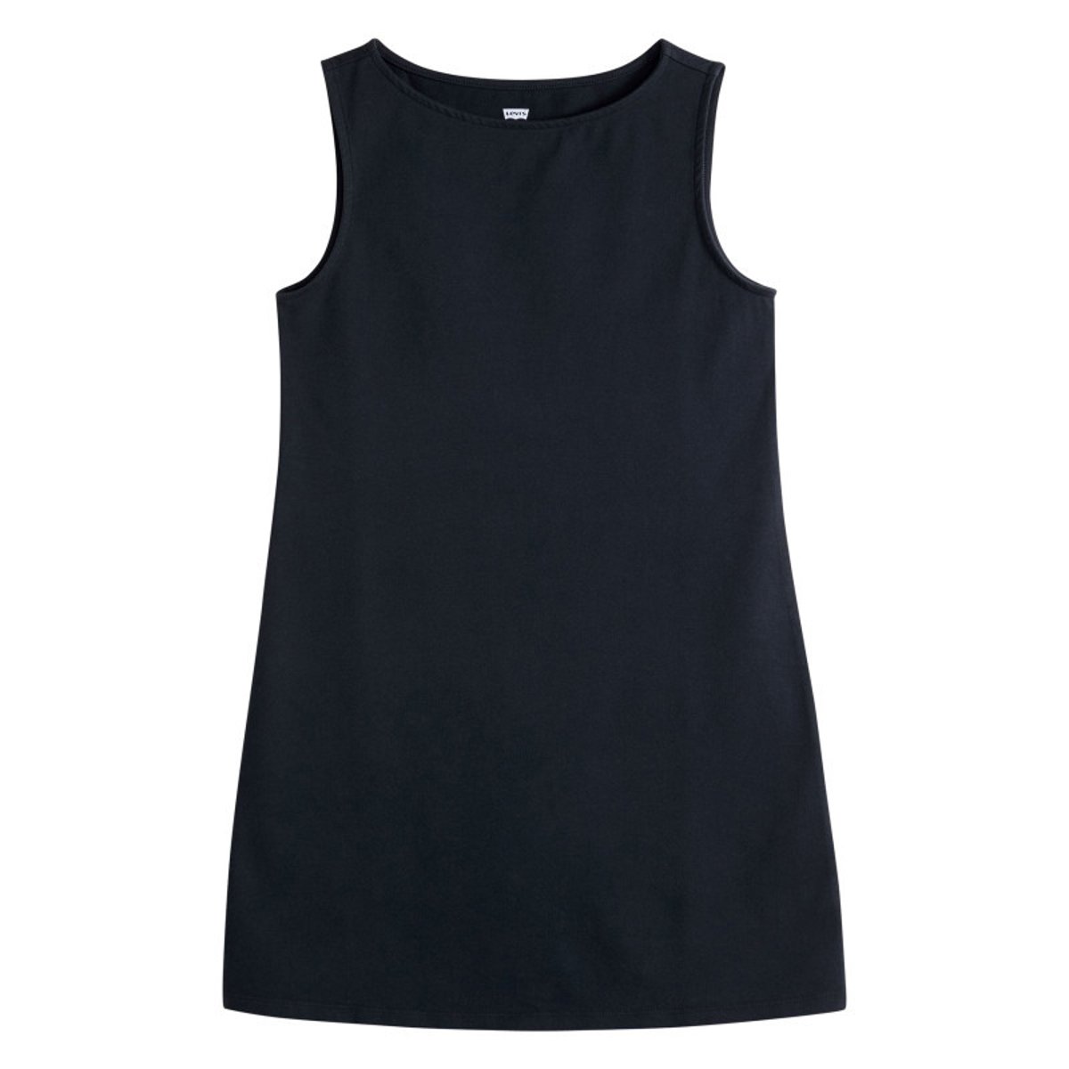 Robe courte en coton mélangé noire uni avec une coupe droite et un col rond noir, LEVI'S