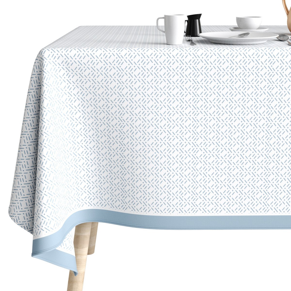 Nappe rectangulaire anti tache Coton Barba Glace bleu, EDEN
