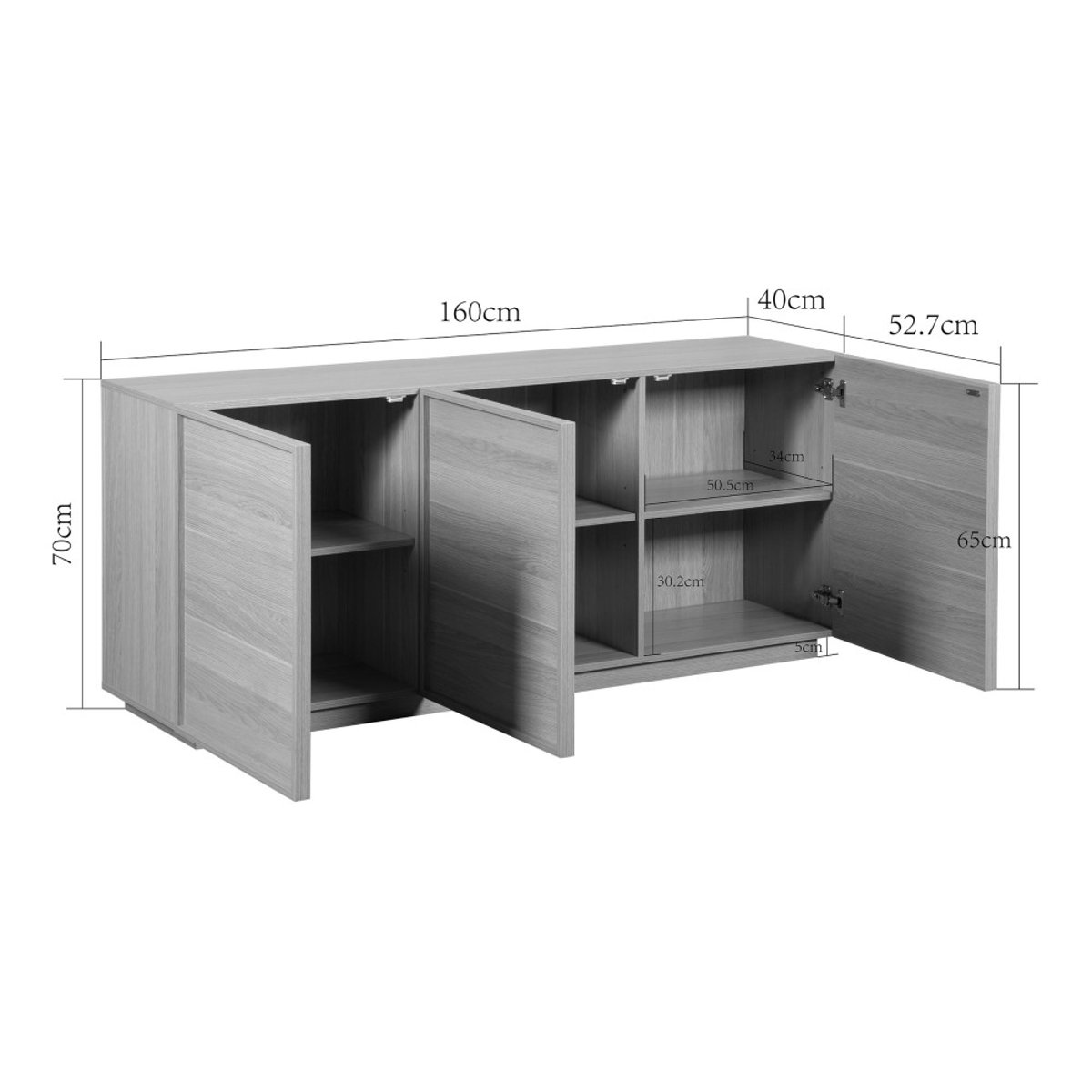 Buffet 3 portes en bois L160cm- JOY bois clair, DRAWER