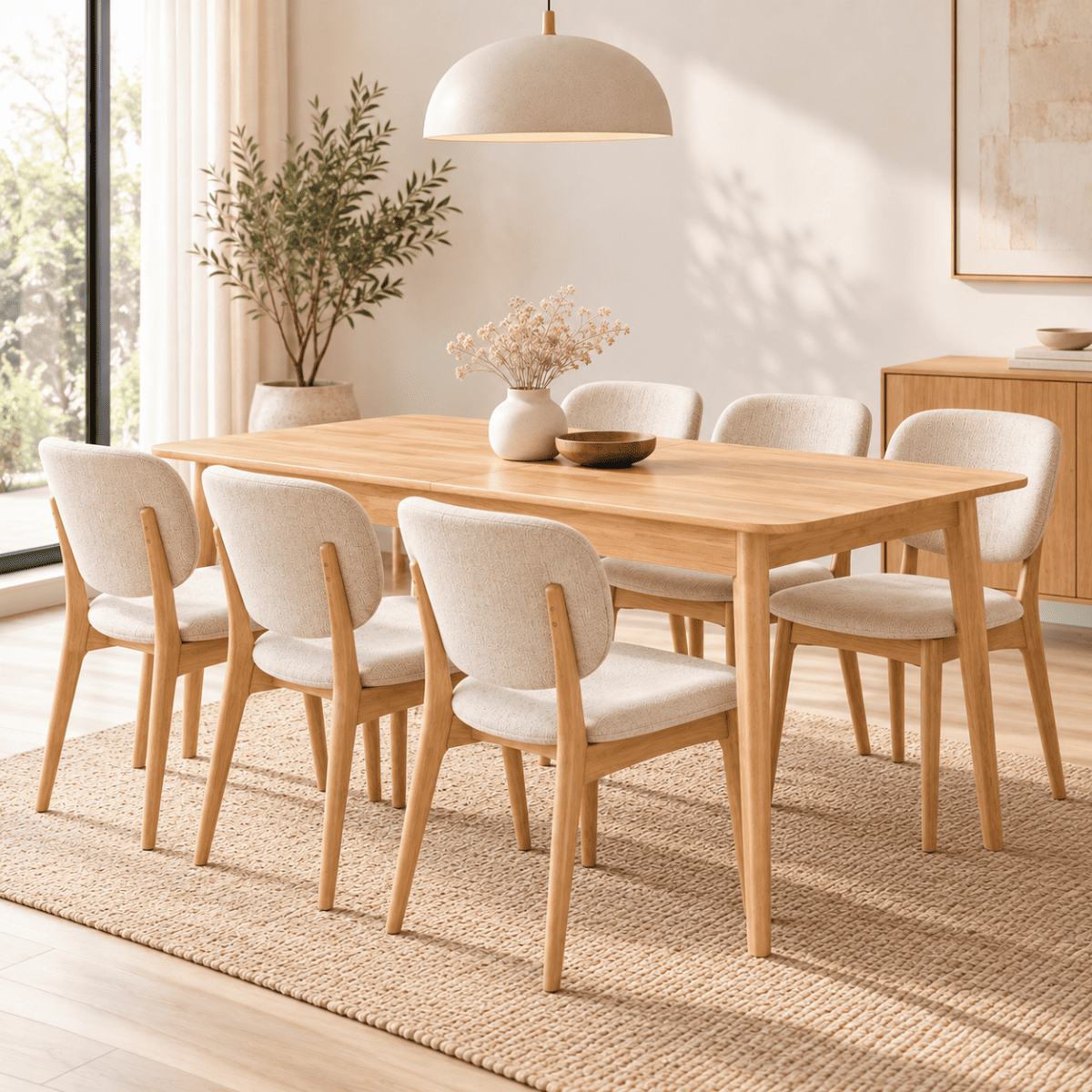 Table à manger extensible en hévéa 6 à 8 pers SOLINE bois clair, CALICOSY