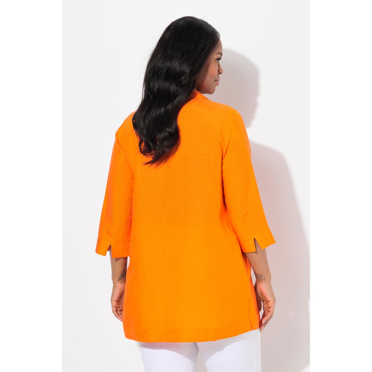 Tunique longue. Col chemise et manches 3/4. orange clair, ULLA POPKEN