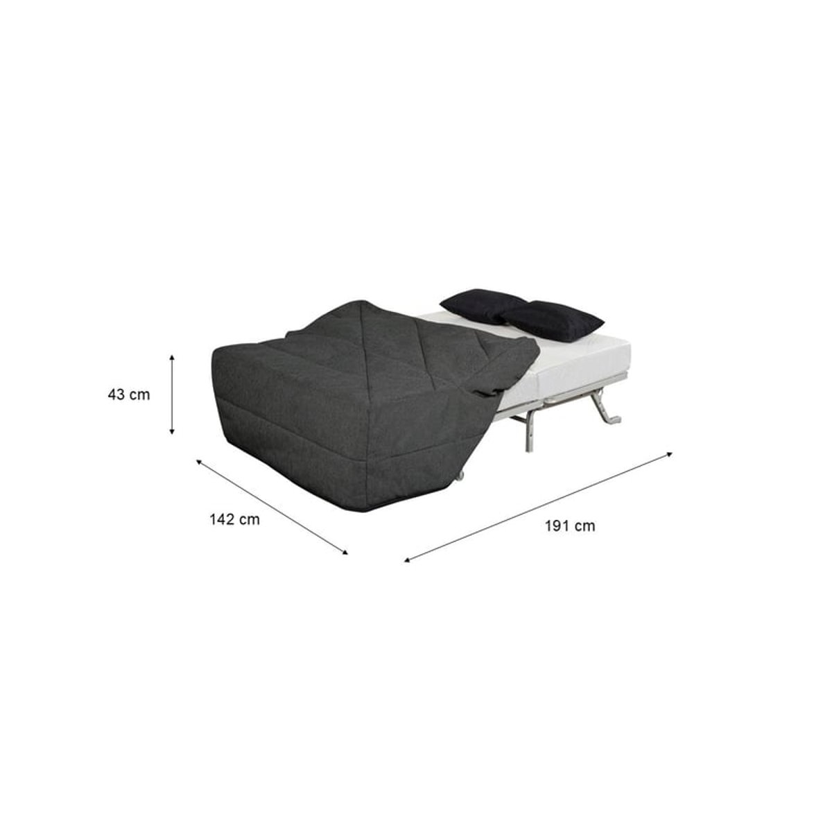 Banquette convertible NEA BZ, couchage 140x190, avec 2 coussins OFFERTS, Aba anthracite anthracite, RELAXIMA