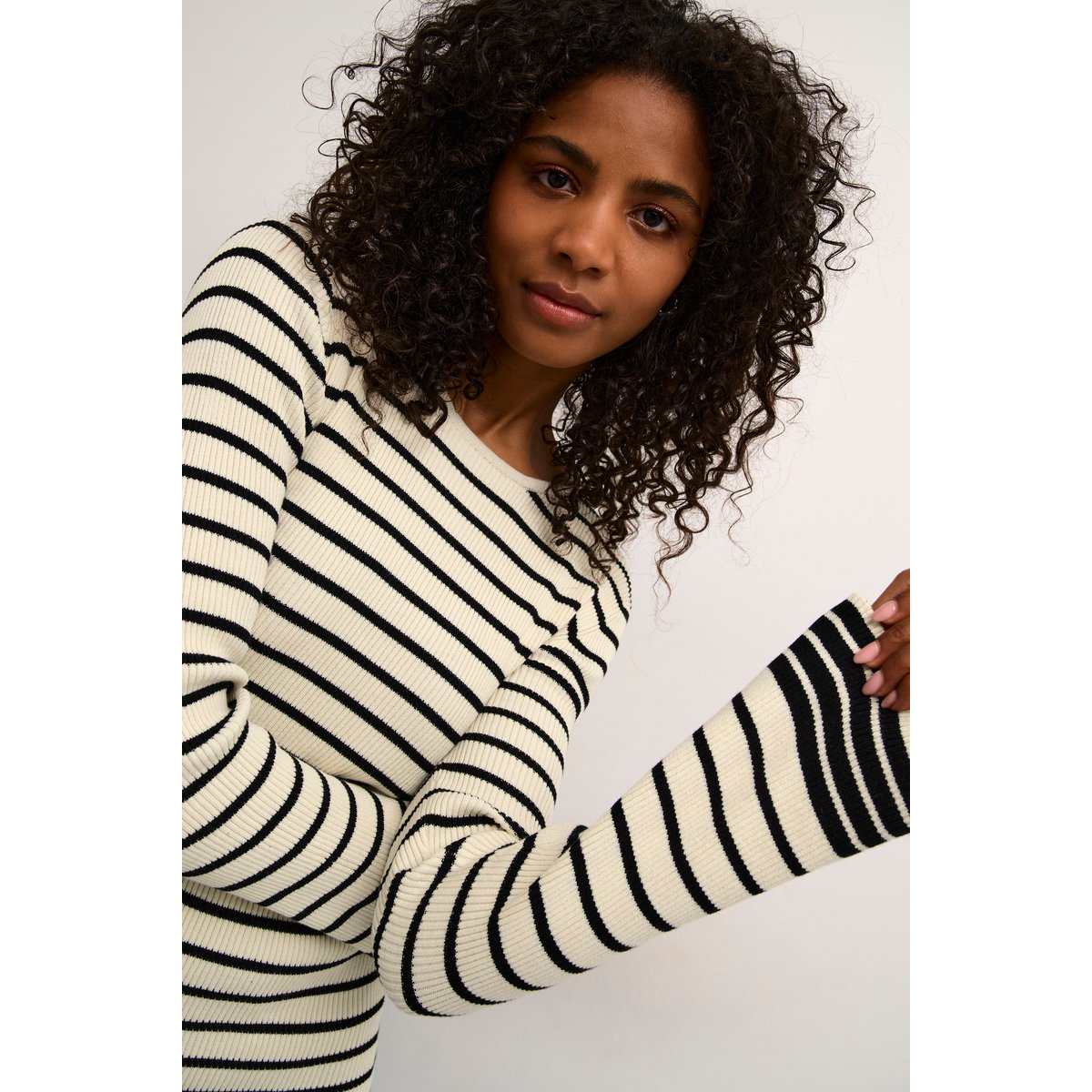 Knitted pullover blanc turtledove/noir rayé, KAFFE