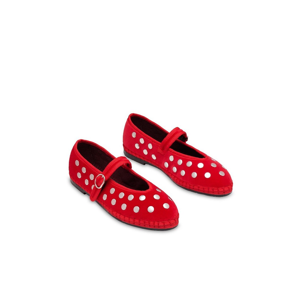 Mae velour studded ballet pumps red, FLABELUS