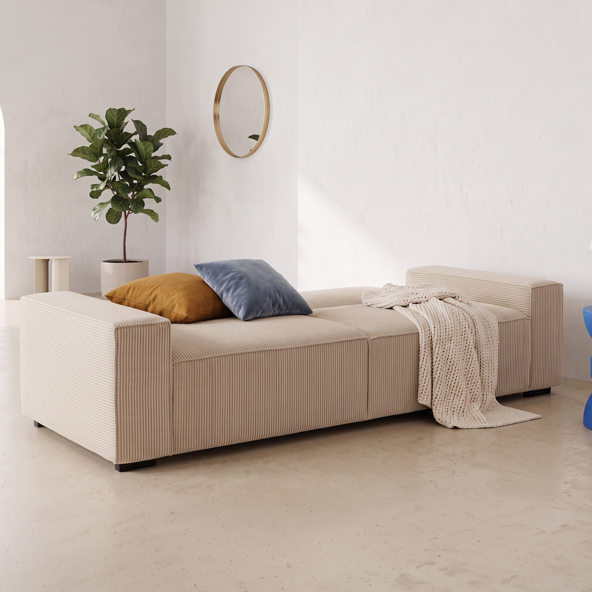 Canapé droit convertible 3 places en velours côtelé - NOMA beige, HOMIFAB