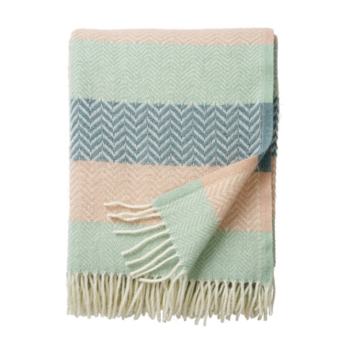 Plaid laine agneau bio motif ZIGZAG vert jade, KLIPPAN
