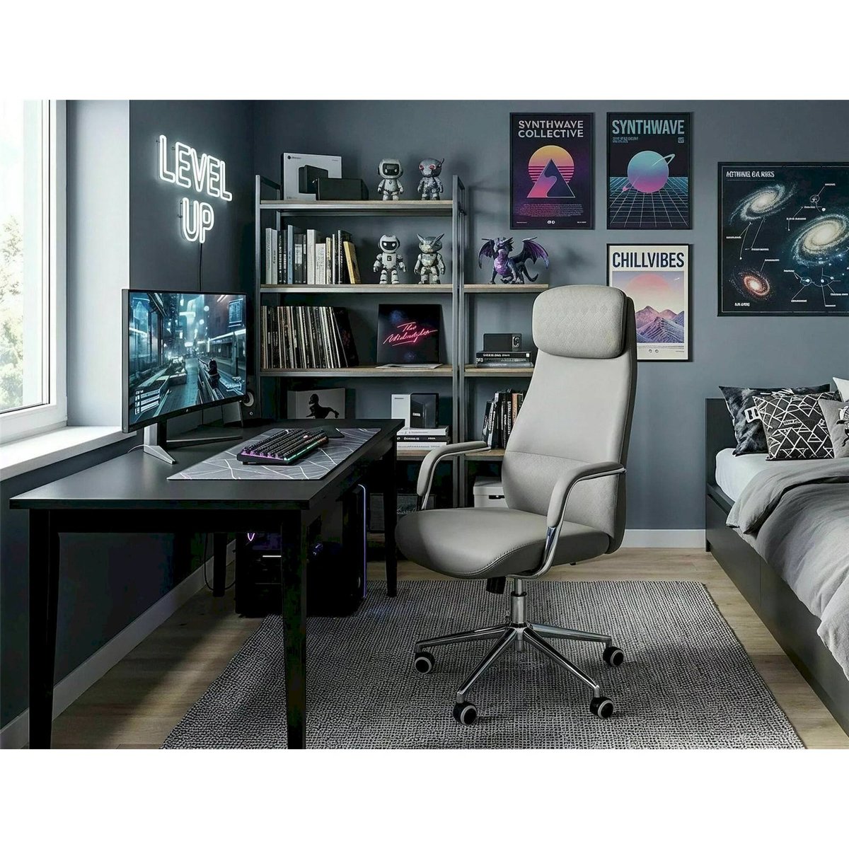Fauteuil de bureau pivotant ergonomique gris, RECOLLECTION