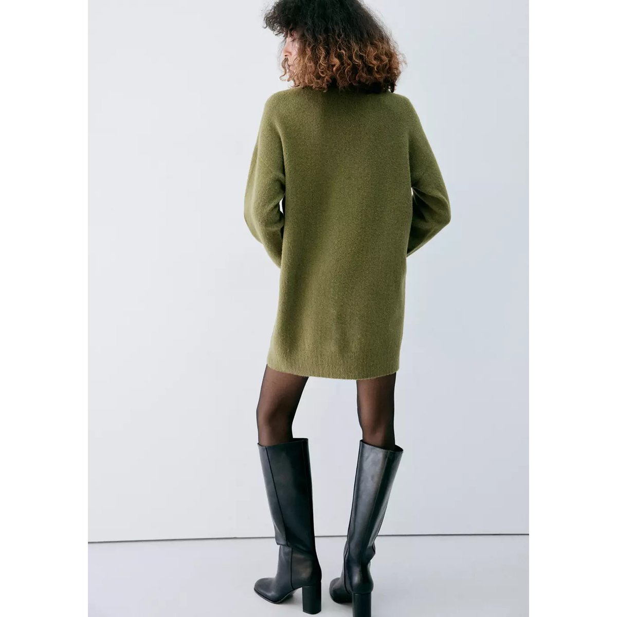 Robe en maille à manches longues vert forêt, MANGO
