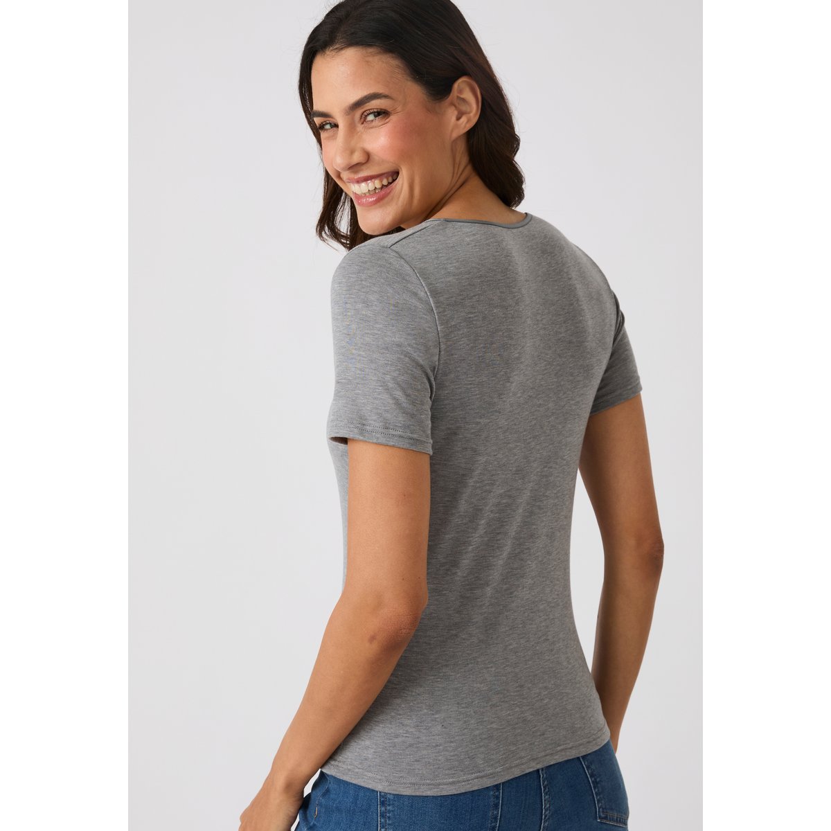 T-shirt Thermolactyl Sensitive manches courtes col V gris chiné foncé, DAMART