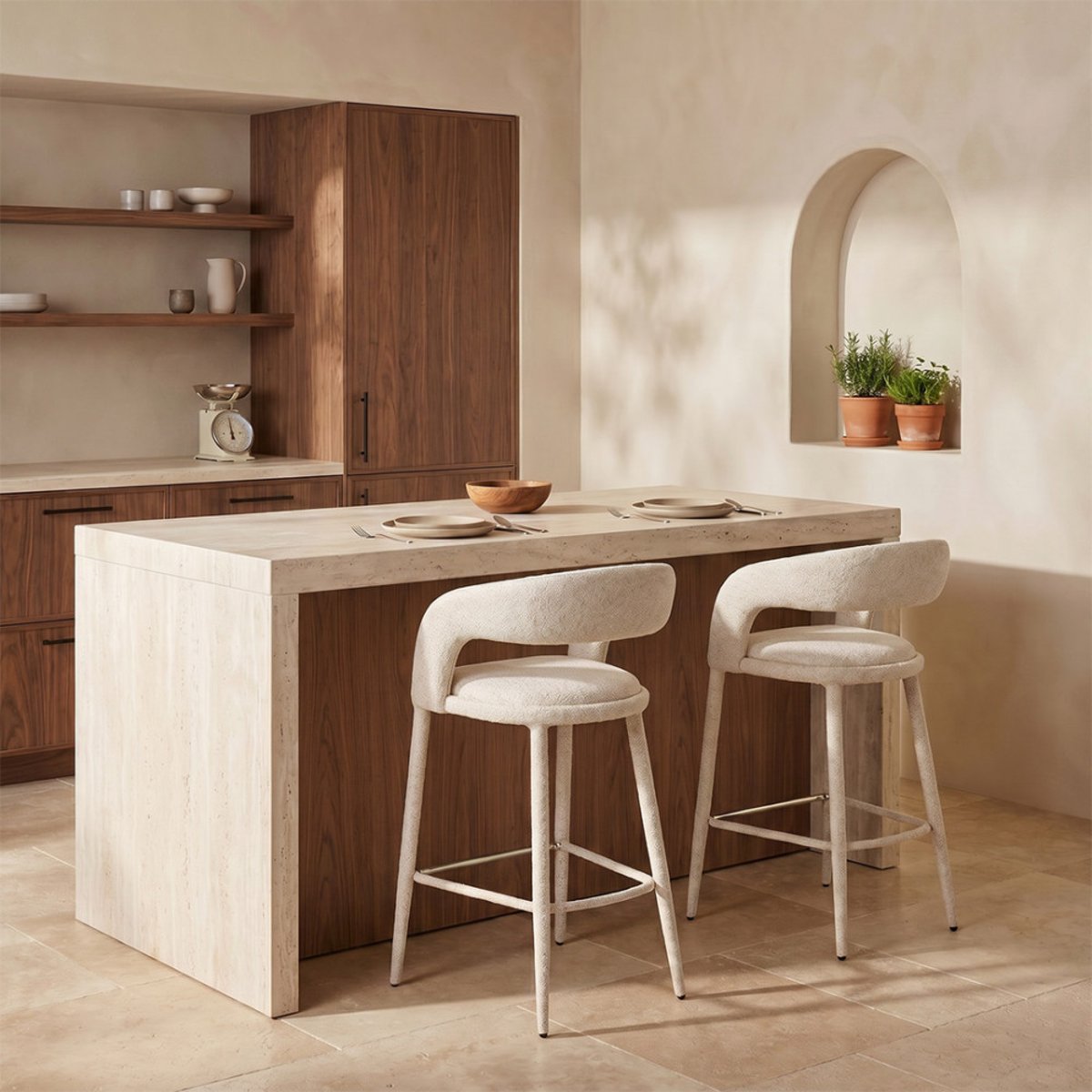 Lot de 2 chaises de bar en tissu H75cm- ROMY beige chiné, DRAWER