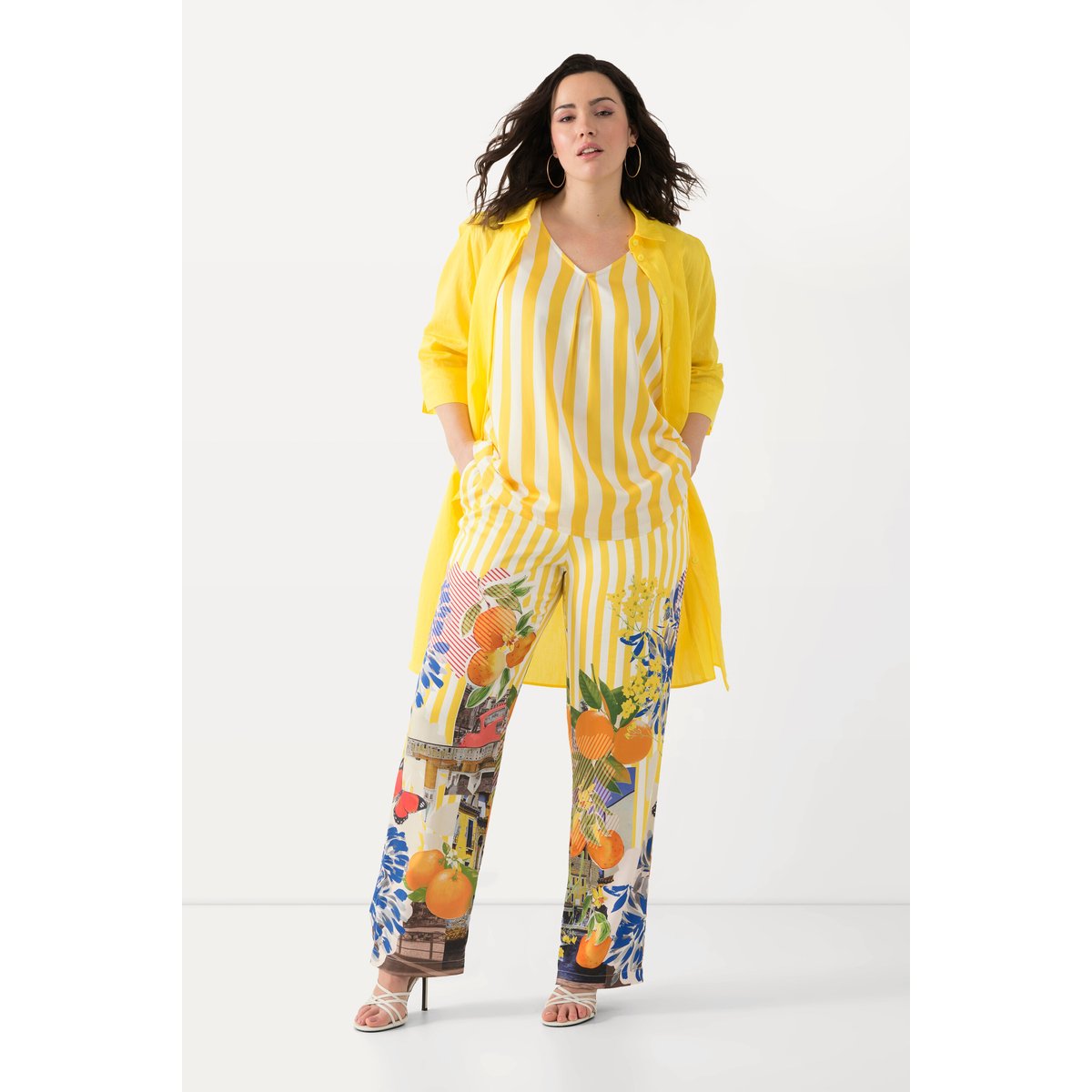 Pantalon à rayures et motif oranges citron, ULLA POPKEN