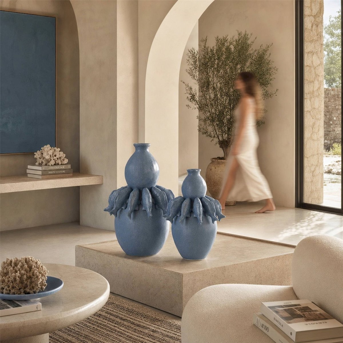 Vase poisson en porcelaine bleu, RECOLLECTION