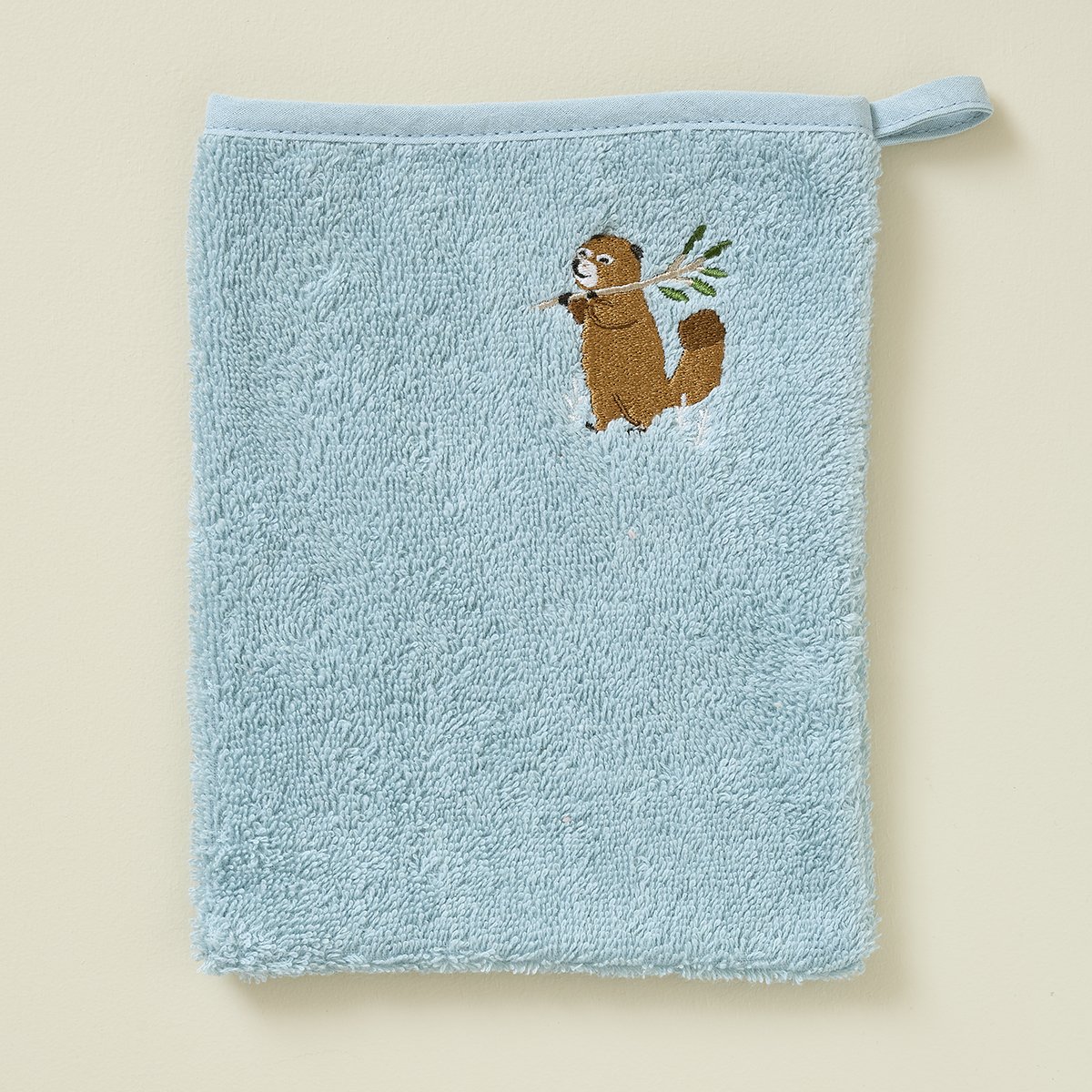 Gant de toilette enfant DANS LA FORET bleu, SYLVIE THIRIEZ