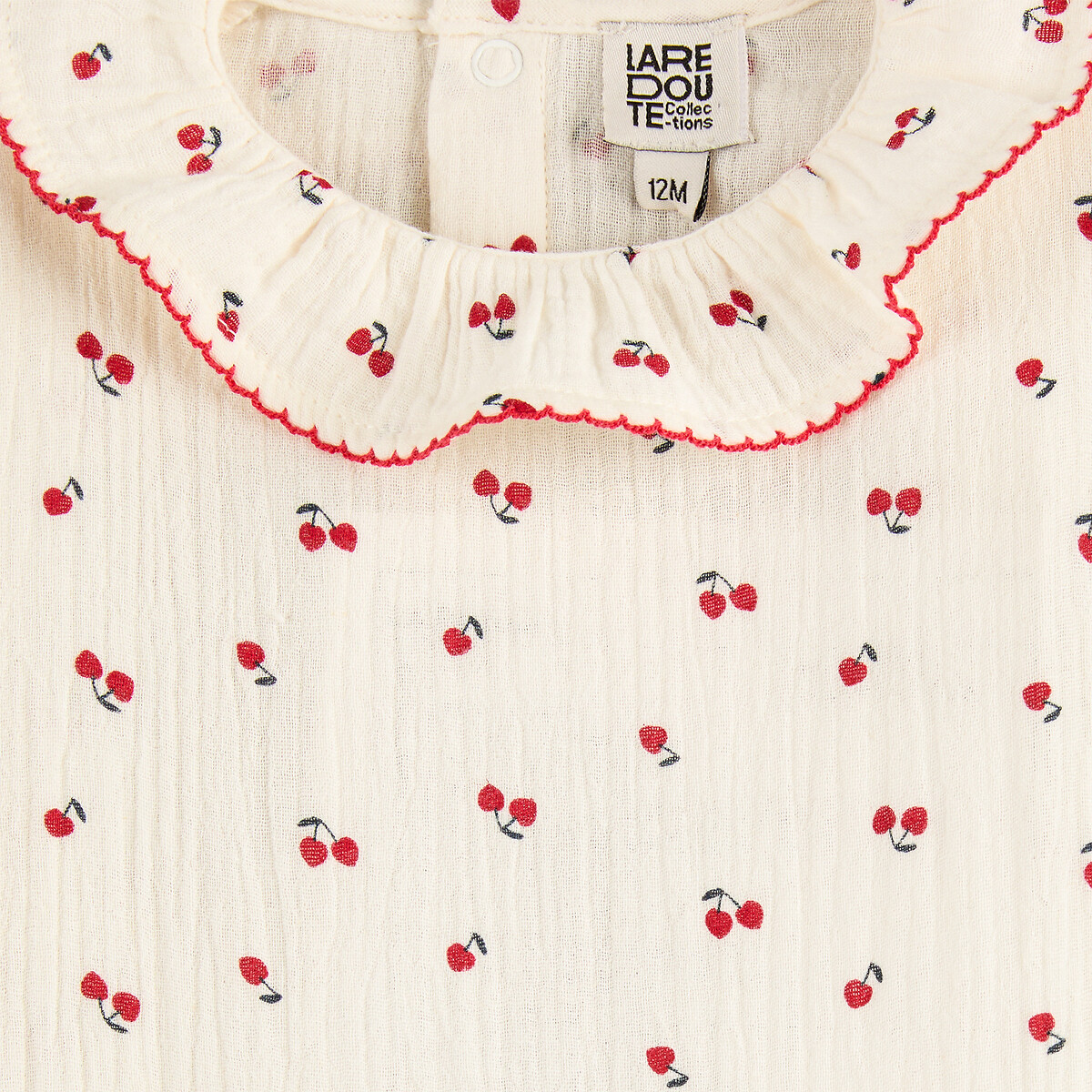 Lange jumpsuit van tetra, met een Claudinekraag en een kersenprint ecru, LA REDOUTE COLLECTIONS