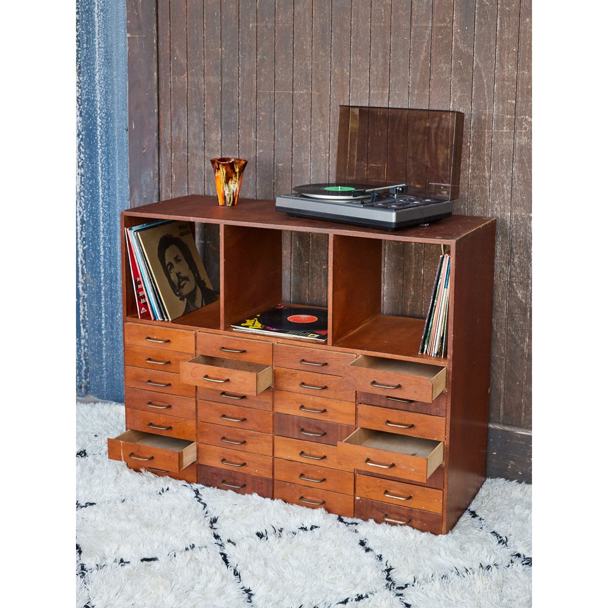 Meuble de métier en bois foncé Fernand N°484 - Bon état bois foncé, DEBONGOUT