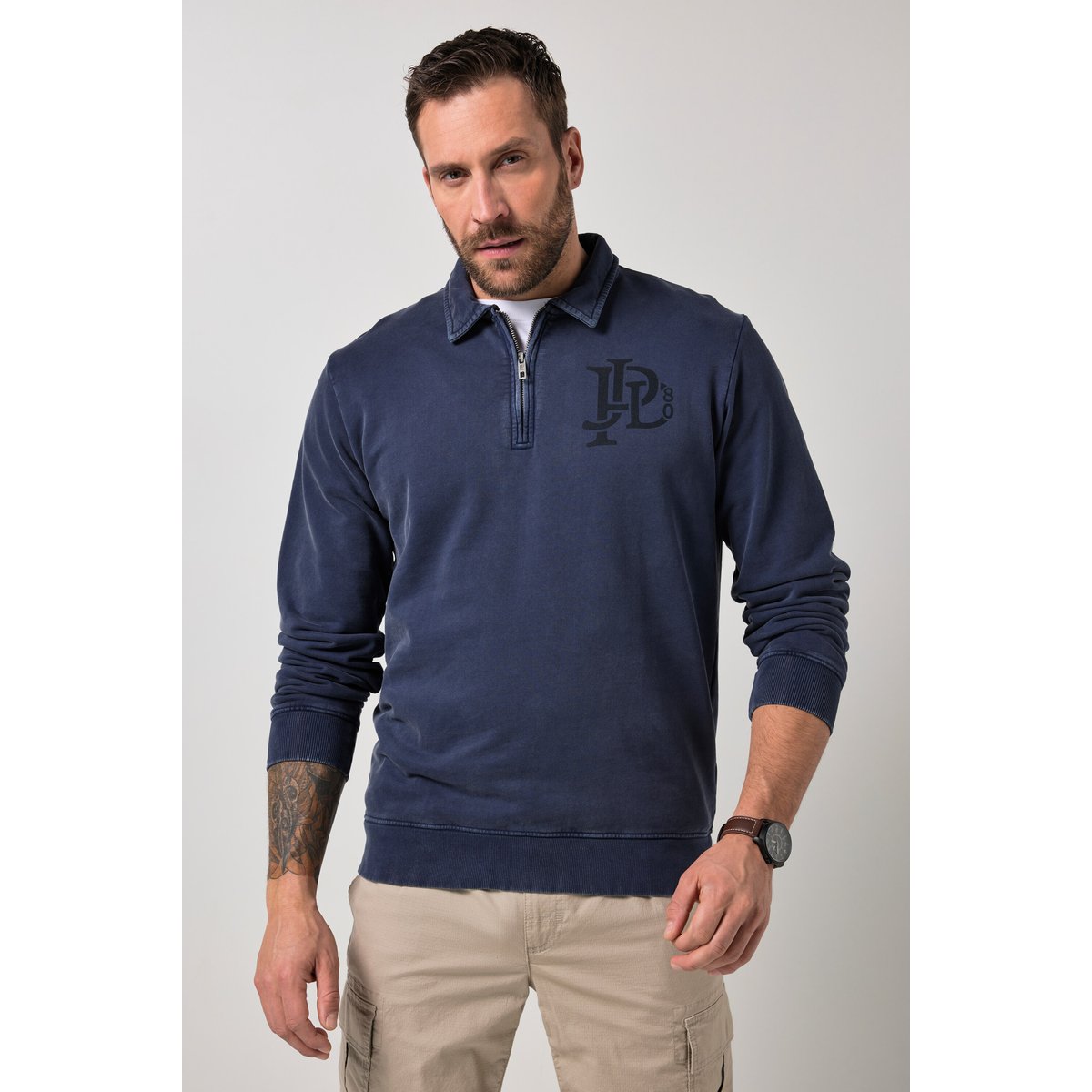 Sweat-shirt, col polo bleu nuit mat, JP1880