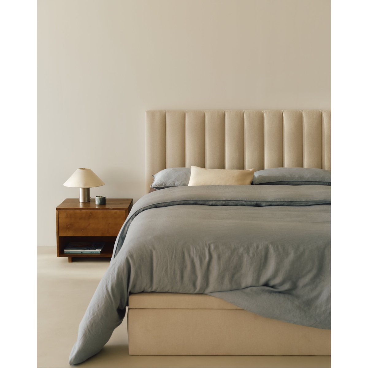 Tête de lit beige tapissée en tissus naturels 195 cm - Moss beige, AUTRE TON