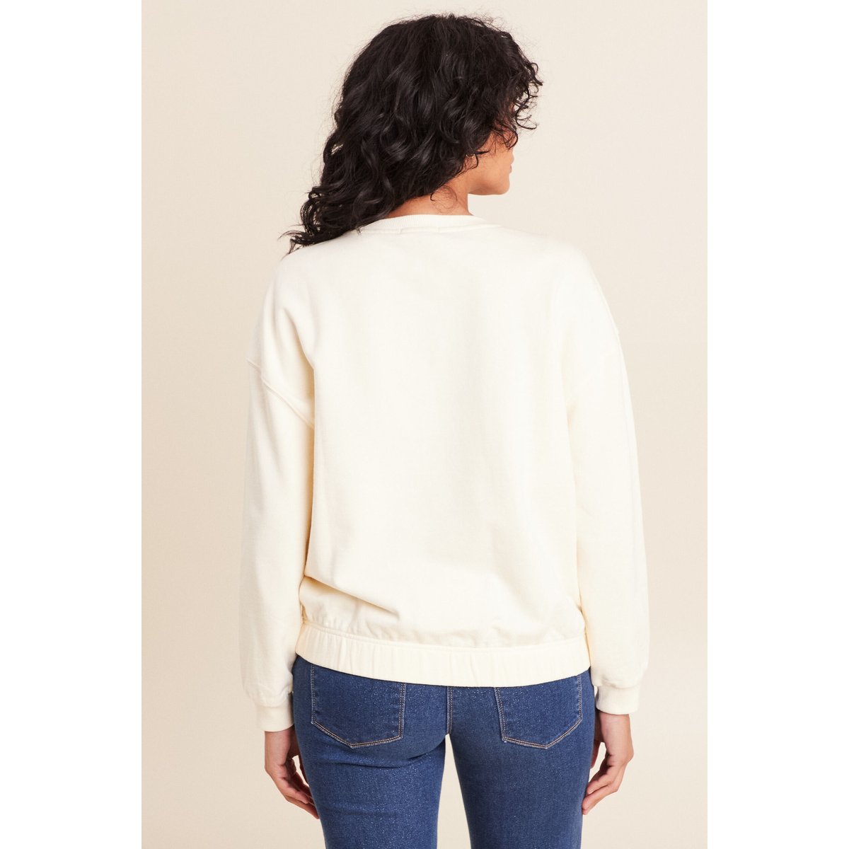 Sweat col rond broderie manches longues ecru, BREAL