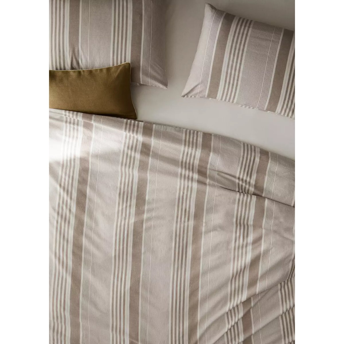 Housse de couette 100 % coton rayures Lit 135/140 cm tabac, MANGO HOME