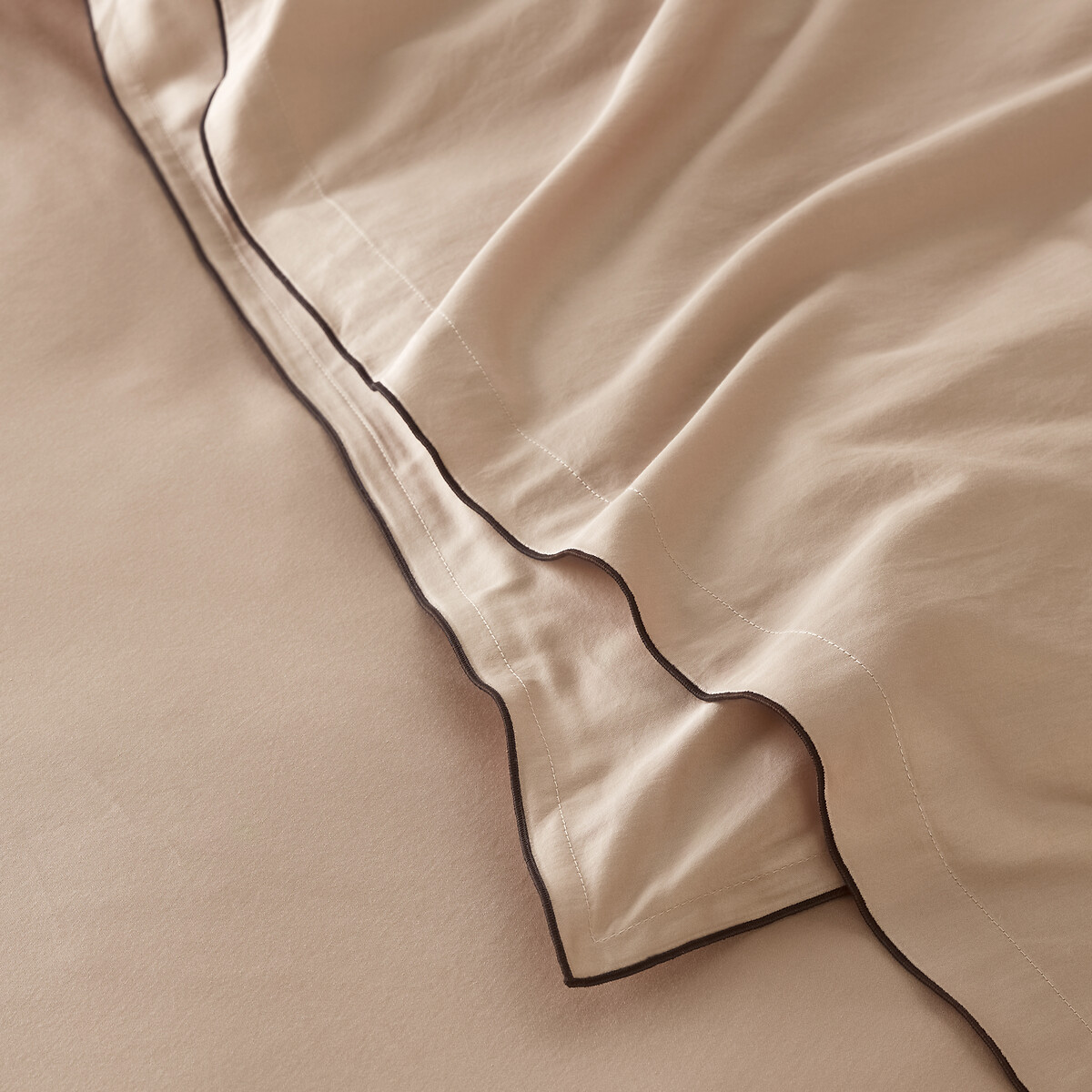 Sábana encimera de satén de algodón lavado de 300 hilos, Victor uni beige, LA REDOUTE INTERIEURS