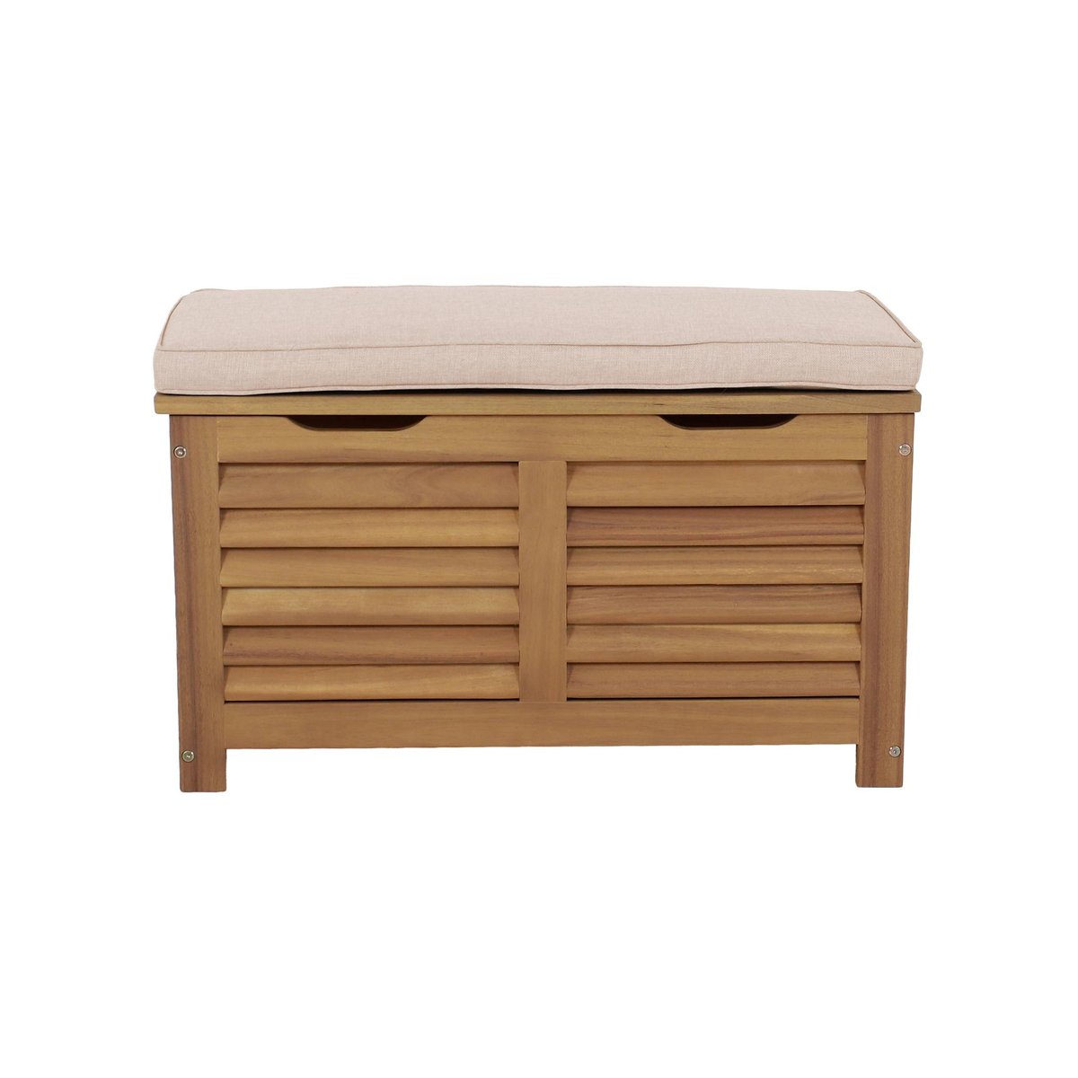 Coffre de jardin / Banc bois d'acacia 63L avec vérins ZAFRA naturel / beige, SWEEEK