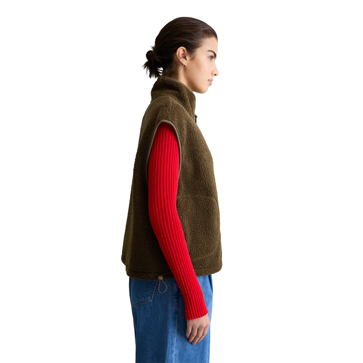 Gilet Teddy relaxed en polyester recyclé brun foncé, MARC O’POLO DENIM
