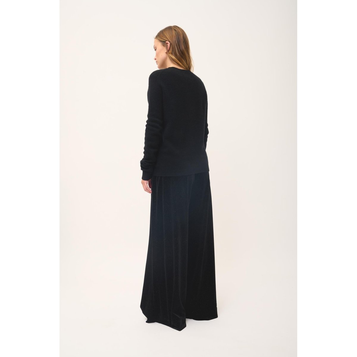 Cardigan Col Rond 4 Fils Noir Rose noir, JUST CASHMERE