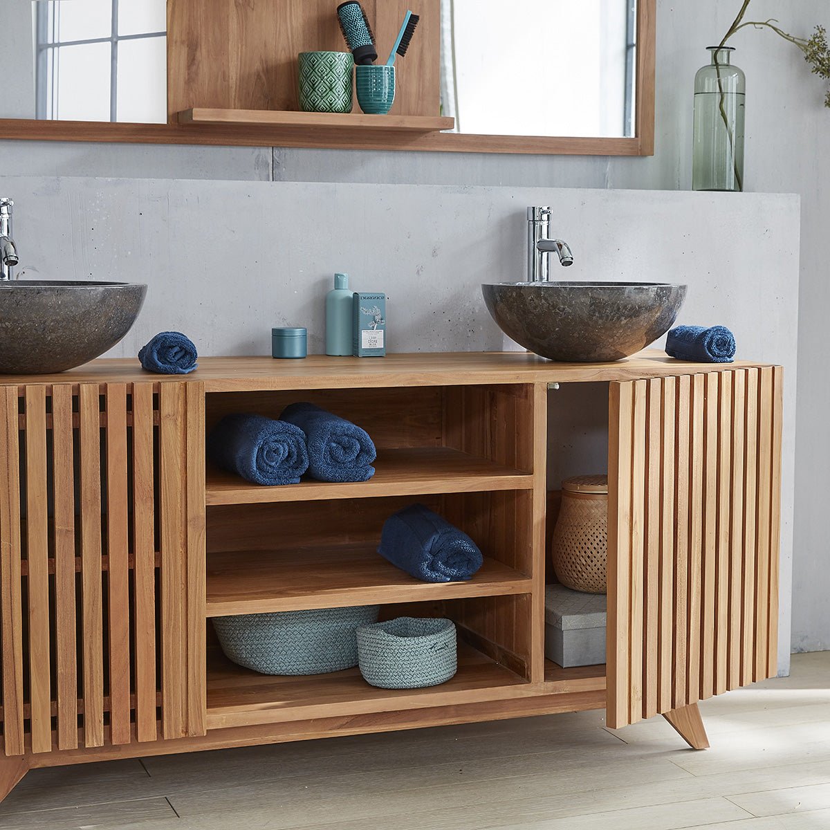 Meuble de salle de bain en teck massif 160 cm RIO naturel, BERAH GETAH