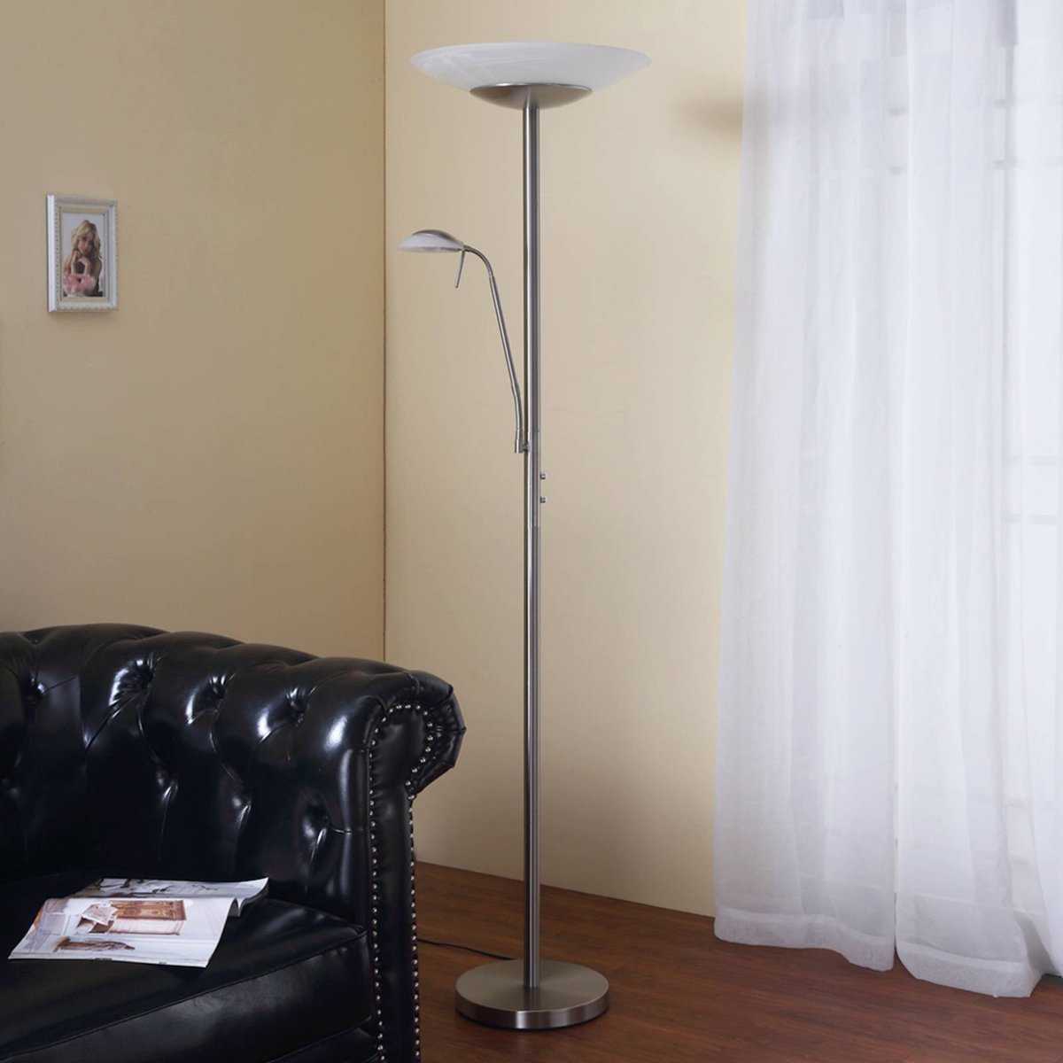 Lampadaire en métal moderneLED, Ragna blanc albâtre, nickel mat, LINDBY