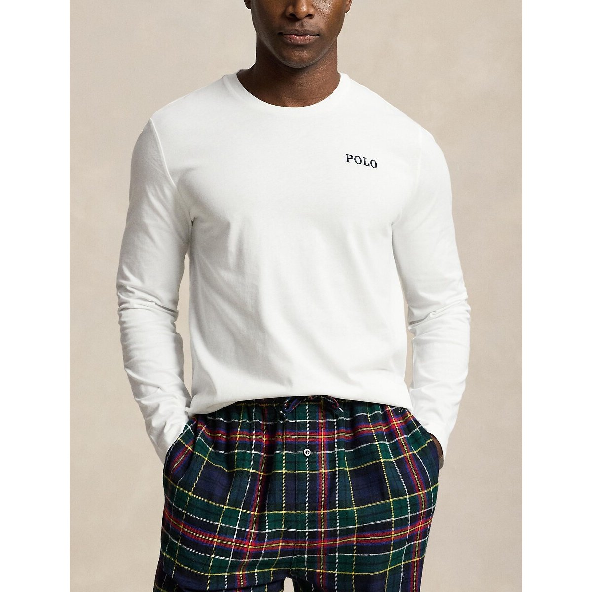 Pyjama jersey et flanelle écossaise blanc/vert/marine, POLO RALPH LAUREN