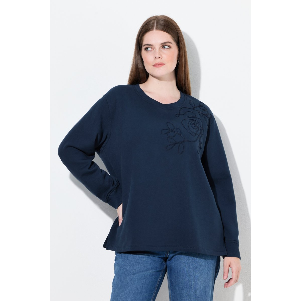 Sweat-shirt en coton bio marine, ULLA POPKEN