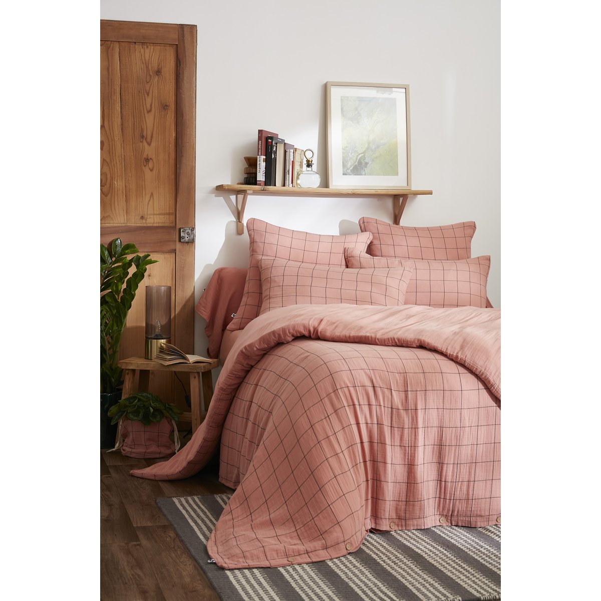Housse de couette en double gaze de coton Gaia match rose, EDEN