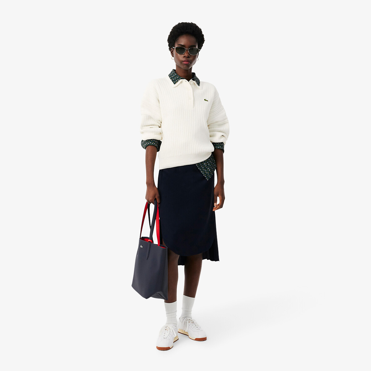 Pull col polo fabriqué en France ecru, LACOSTE