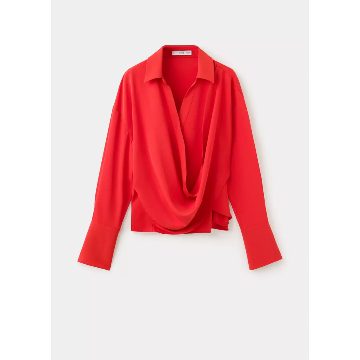 Chemise col drapé rouge, MANGO