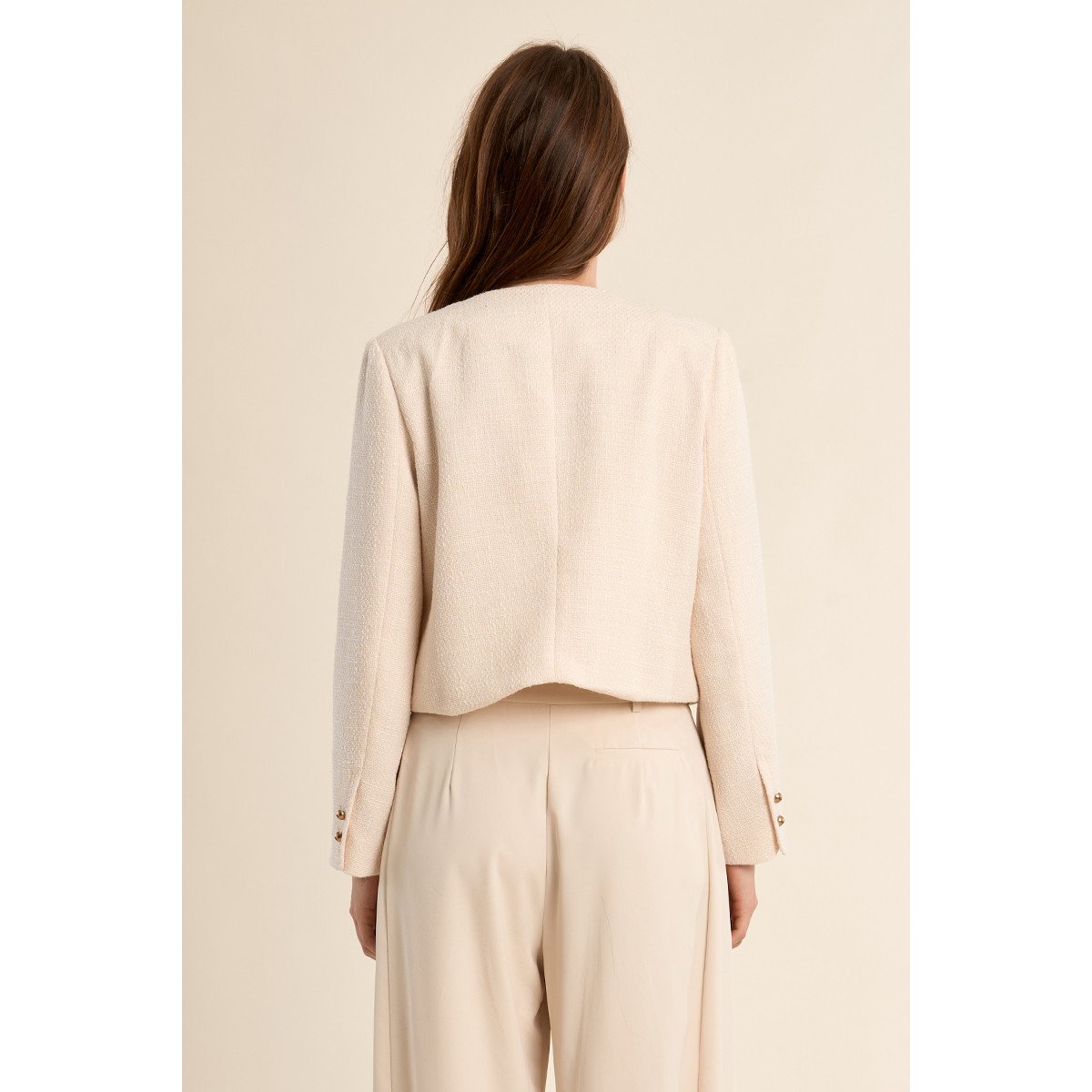 Veste courte, en tweed offwhite, MOLLY BRACKEN
