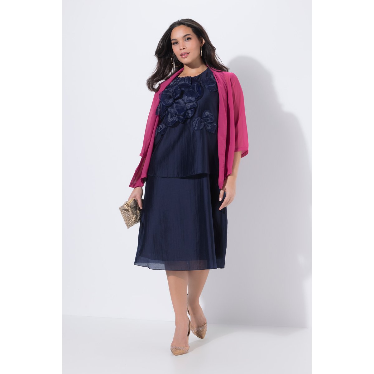 Robe midi sans manches en mousseline marine, ULLA POPKEN