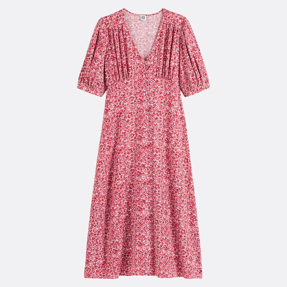 Flowing Maxi Dress, V-Neck, Floral Print pink print, LA REDOUTE COLLECTIONS