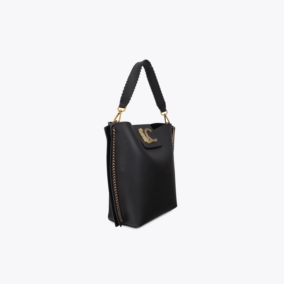 Cabas avec chaîne à logo métallique léopard noir, LOLA CASADEMUNT