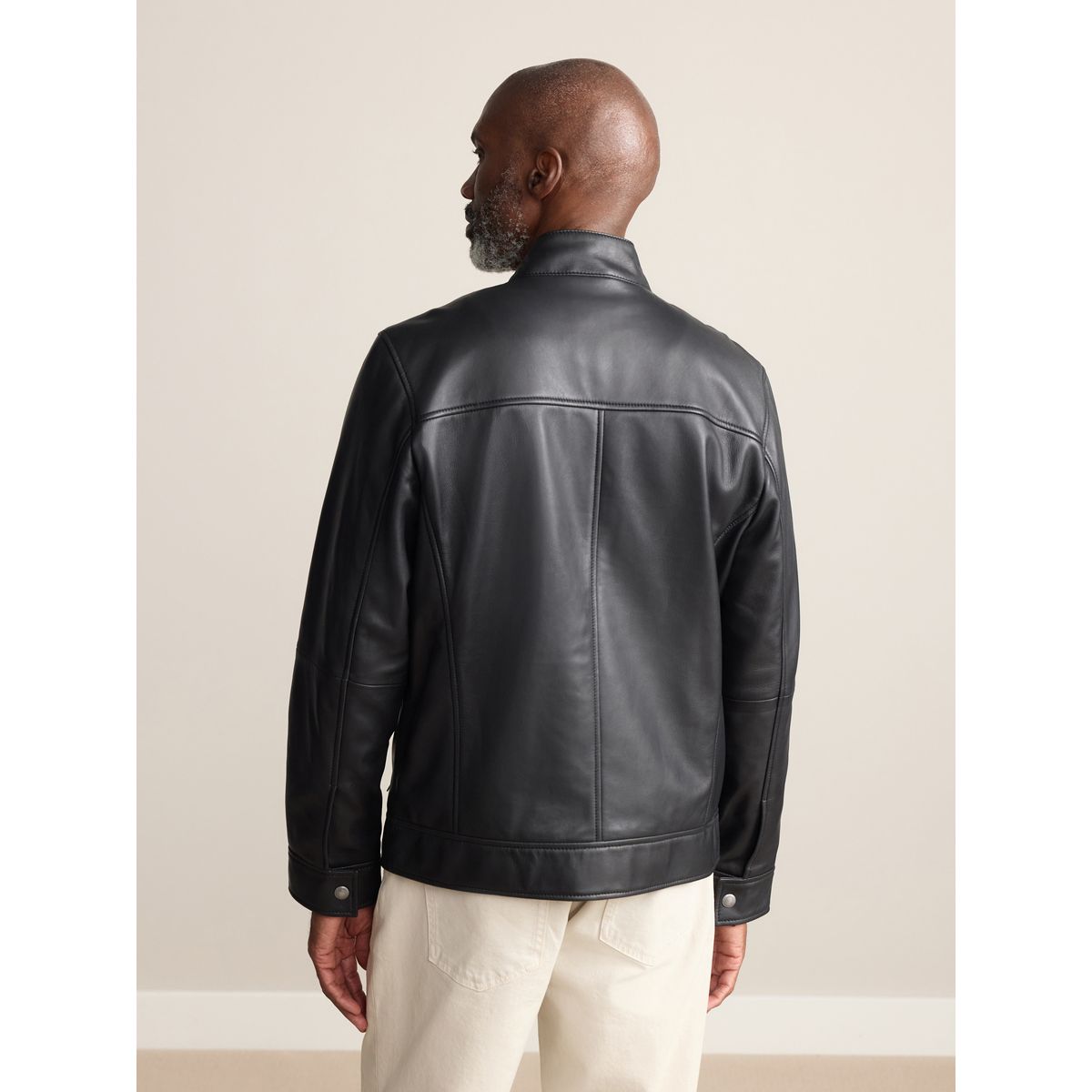 Veste en cuir avec col cheminée Signature noir, NEXT