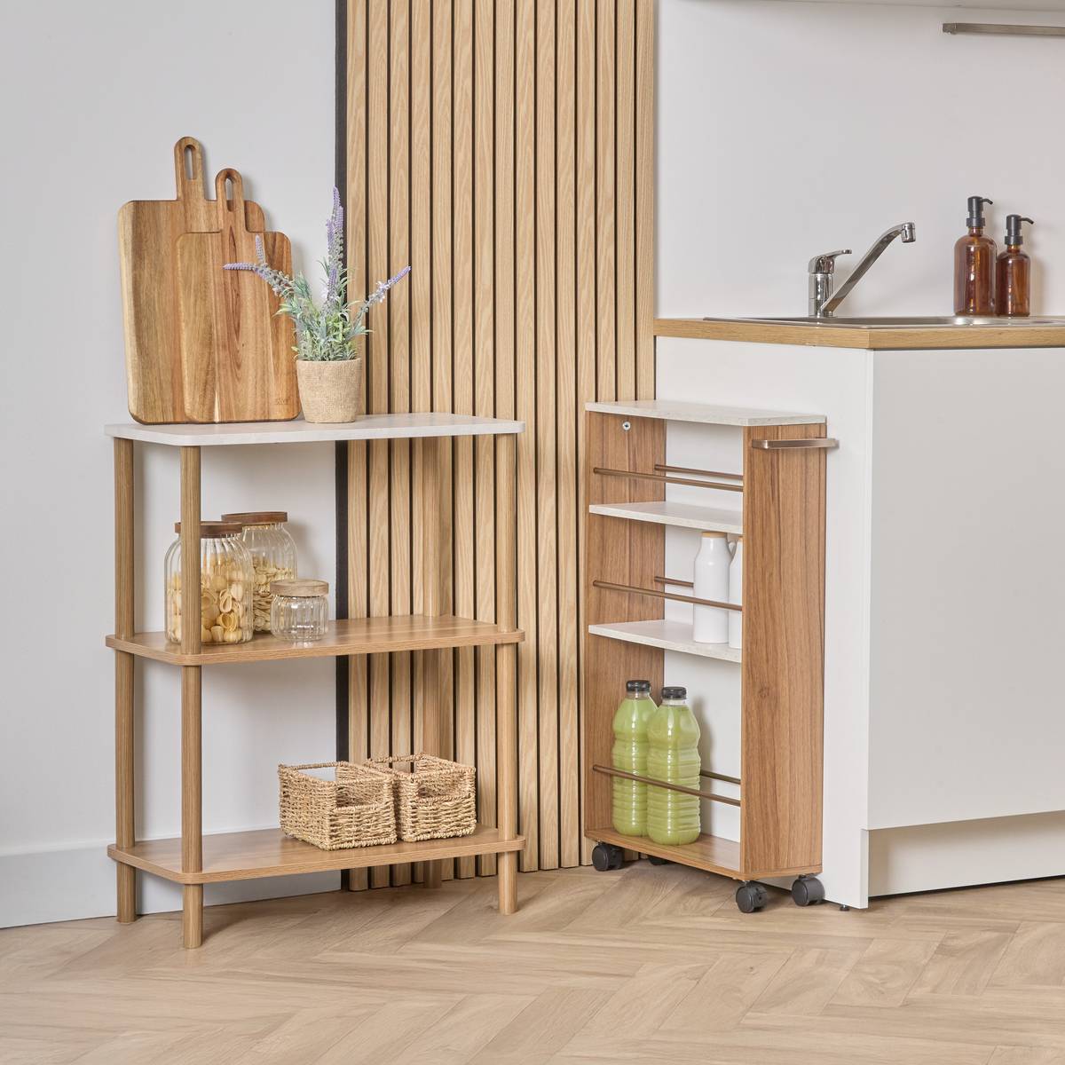 Desserte étroite 4 niveaux effet marbre COME marron, 5FIVE SIMPLY SMART