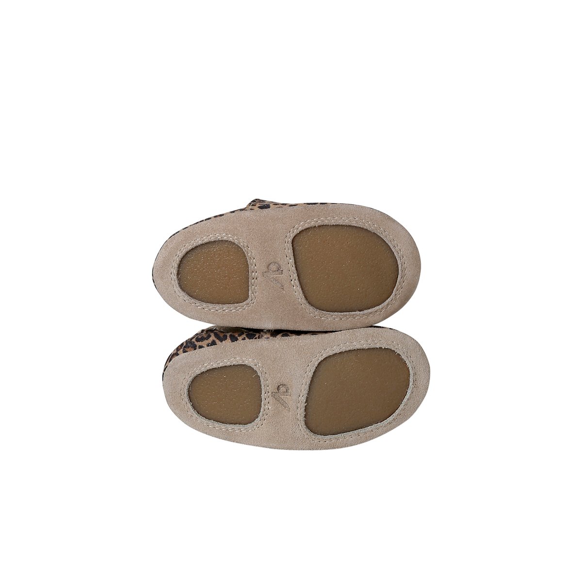 Chaussons élastiqués en cuir souple beige imprimé, VERTBAUDET
