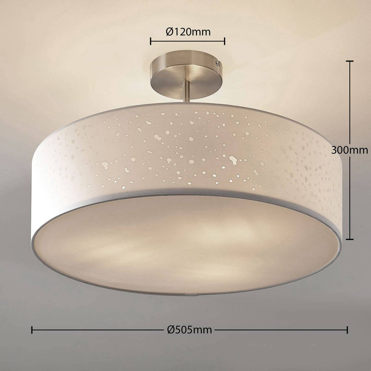 Plafonnier en textile moderne, Umma blanc, nickel satiné, LINDBY