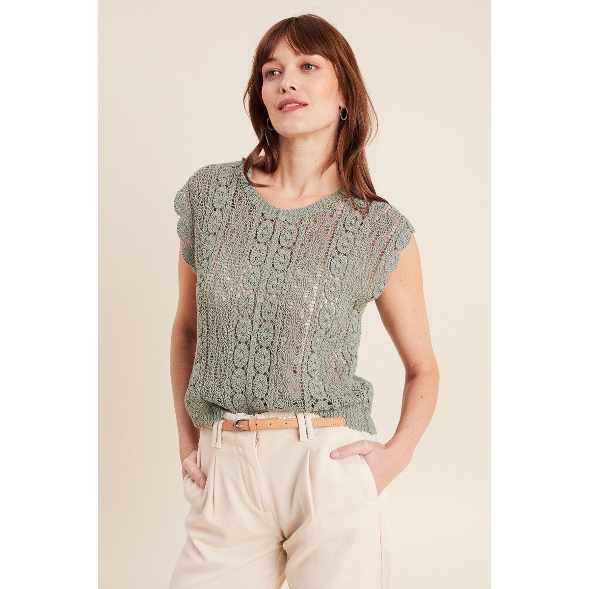 Débardeur macramé vert clair, BREAL
